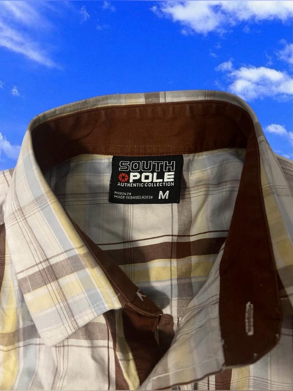 South Pole Men’s Brown and Cream Plaid Button-Down Shirt